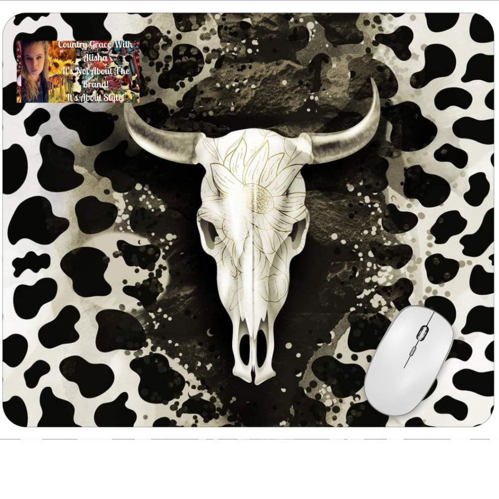 Bull Skull Western Computer Non Slip Custom Mouse Pad Handmade